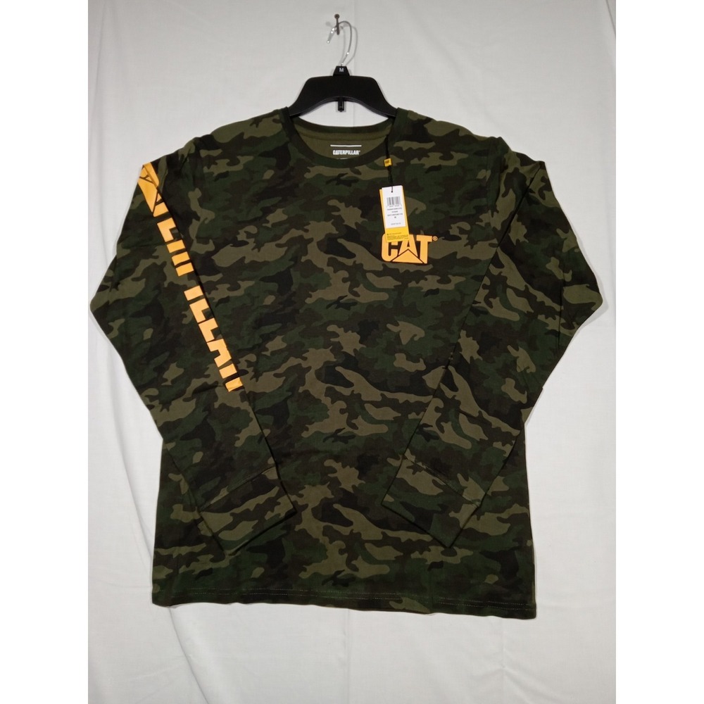 Men's Caterpillar Size Medium Long Sleeve Camo Graphic T-Shirt Spell Out On...
